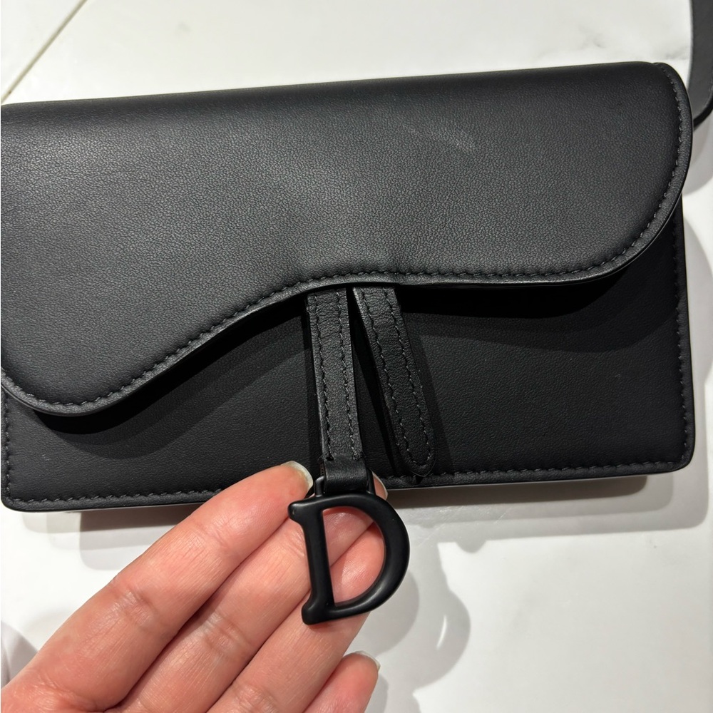 Black Leather Clutch with D Charm